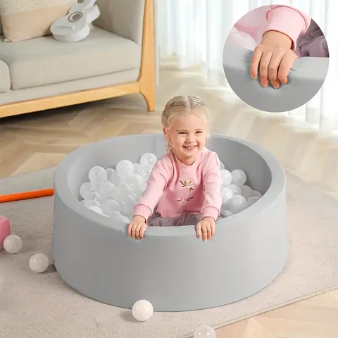 1pc Gray 90cm Soft Sponge Ocean Ball Pool with Bubble Play Fence Thickened Indoor Youngsters Playpen for Safe Fun Bubble Games