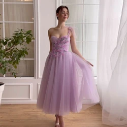 Elegant Lilac Midi Prom Dress One Shoulder A-line Layered Woman Clothes Ruffled Ankle Length Evening Dresses Ever Pretty Gown