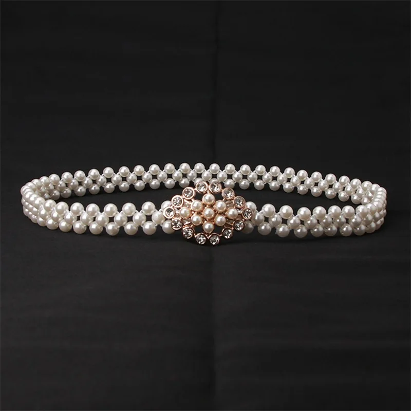 Elastic Pearl Belt for Women Rhinestone Crystal Sashes Wedding Bridal Belt Sexy Bridesmaid Dress Girl Waist Chain