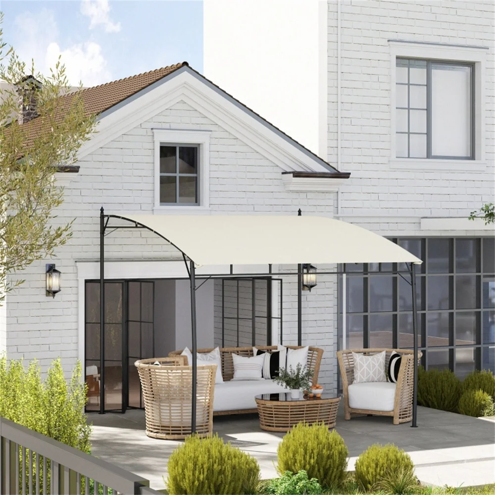 

Кремово-белая пристенная пергола 118"x116.5"x103.25" с полиэстеровым покрытием PA, защитой от УФ-излучения, стальной рамой с порошковым покрытием и дренажными отверстиями