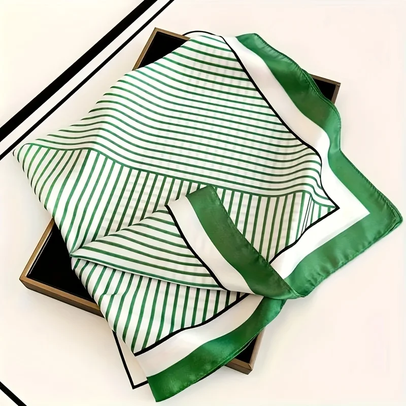Luxury Brand Silk Stripe Designer Simple Scarf Bandana Women Hair Bands Square Scarves Satin Lady Wrap Headband