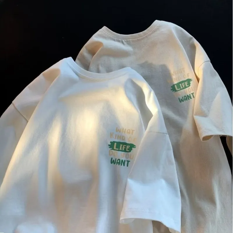 Camiseta Masculina Oversized de Manga Curta Respirável com Estampa Minimalista Japonesa