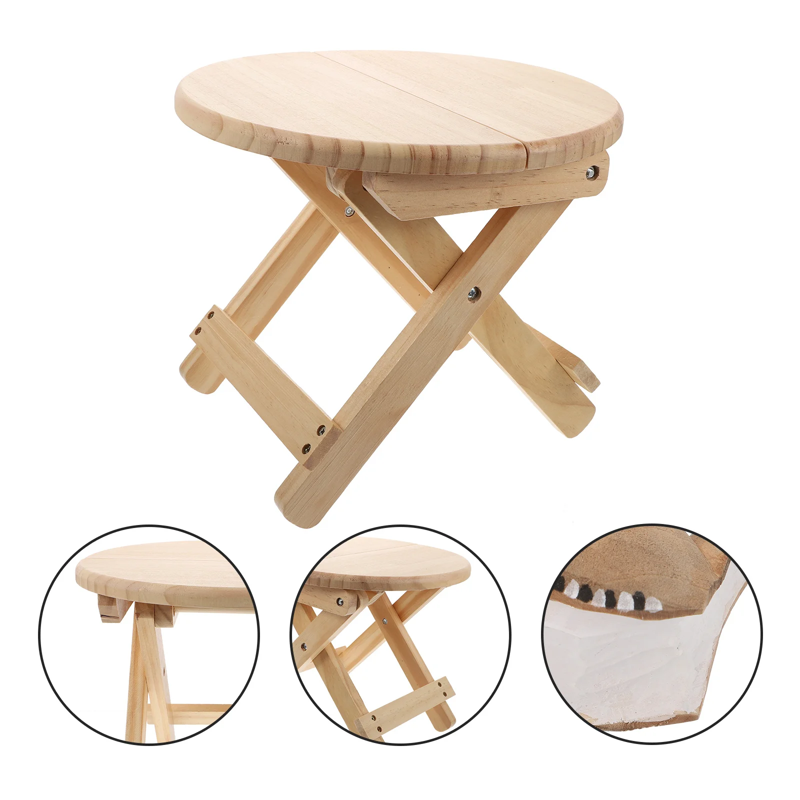 

1Pcs Solid Wood Folding Round Stool Low Height Anti-Slip Household Footstool Practical Shoe Changing Seat