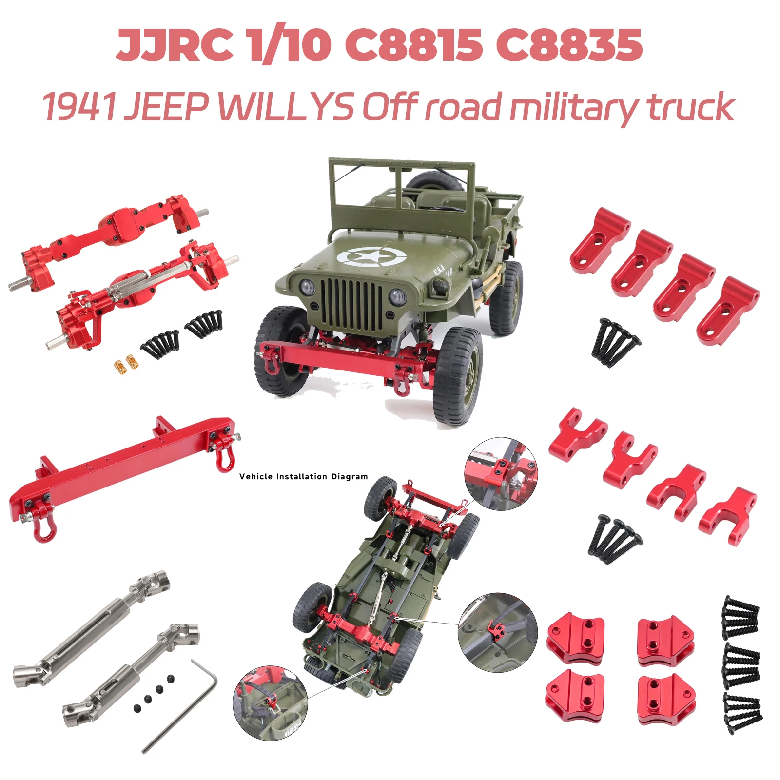 Image of Für JJRC 1/10 C8815 C8835 Willis Retro Militär-Jeep RC Auto Zubehör Metall-Modifikation Upgrade-Accessoires