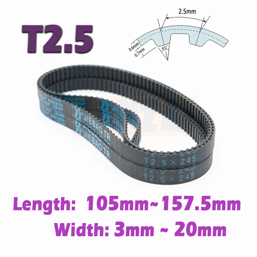 T2.5 Length 105~157.5mm Closed Loop Timing Belt Width 3~20mm Rubber Belt Length 105 120 130 135 145 150 155 157.5mm CNC Drive