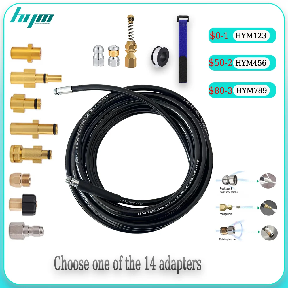 Pipeline Cleaning Kit Sewer Drainage Cleaning Hose High-Pressure Hose Sewer Spray Nozzle  Dredging Sink Cleaning Accessory