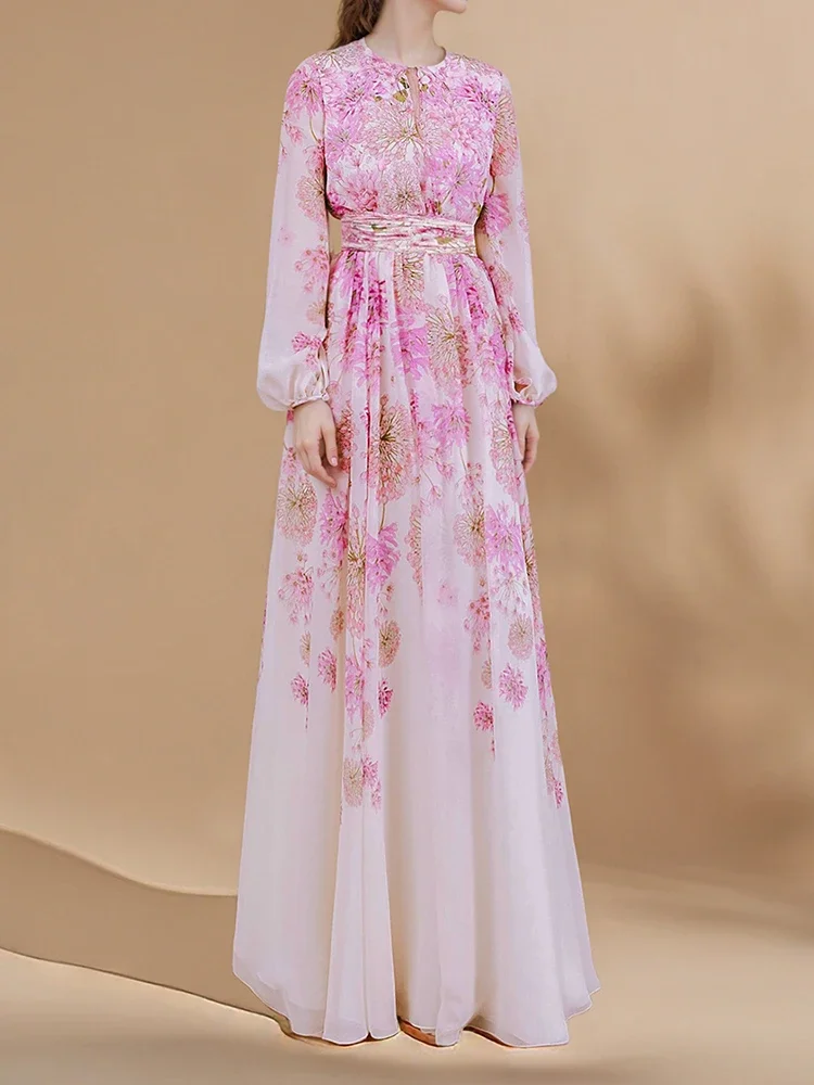 

Women's Dress Lantern Sleeve A-Line Women's Miyake 2025 Summer New Pleated Fashion Casual Design Long Printed Plus Size