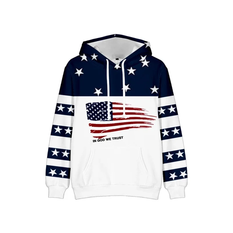 Hoodie cetak bendera Amerika Serikat Hoodie Pria Wanita anak-anak Hip Hop kepribadian Hoody baju Fashion Sweatshirt Pullover bulu domba