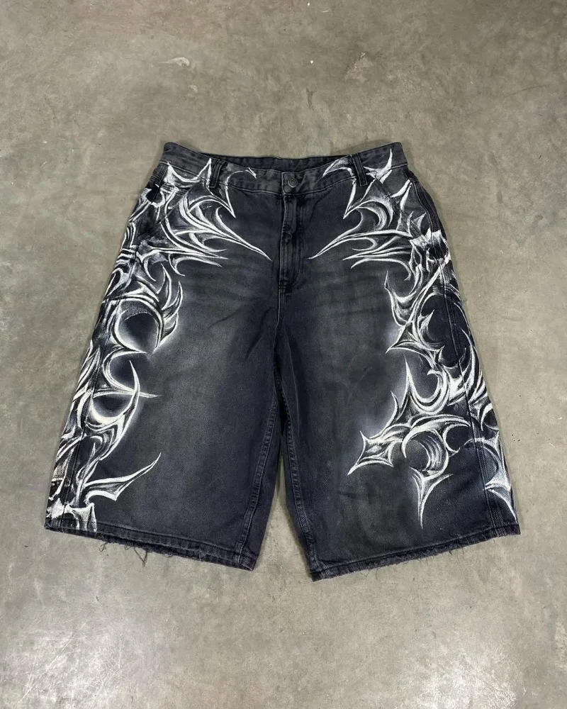

2025 European and American Fashion High Street Trendy Brand Denim Shorts Men Y2k Harajuku Hip-hop Rock Versatile Jeans Women