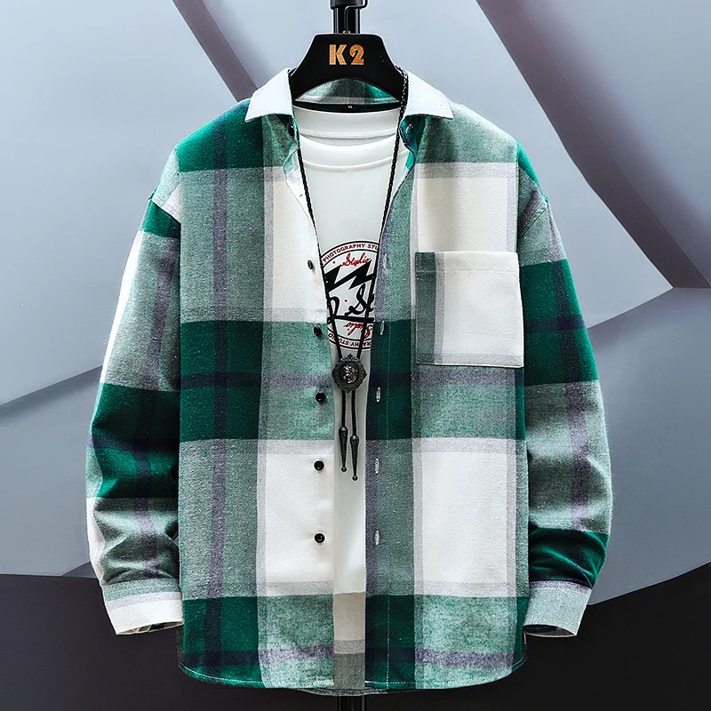 

Модная мужская рубашка в клетку с длинными рукавами, повседневная универсальная рабочая одежда, весенне-осенняя повседневная верхняя одежда, брендовая верхняя одежда для молодых мужчин