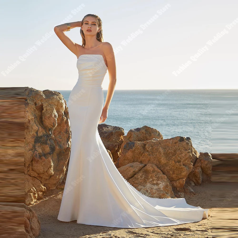 2025 스윗하트 칼라 머메이드 여성 웨딩드레스 섹시 새틴 백리스 신부 가운 약혼 연회 롱 드레스 맞춤 제작