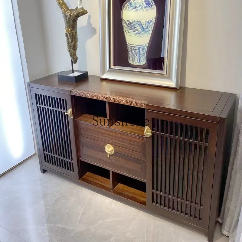 

New Chinese-style solid wood dining side cabinet, living room against the wall, integrated ebony entrance cabinet