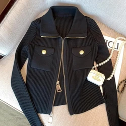 Knitted Cardigan Sweaters Jackets Women's Clothing Pull Femme Fashion Casual Zipper Sueter Slim Korean Cardigans Y2k Tops 2023