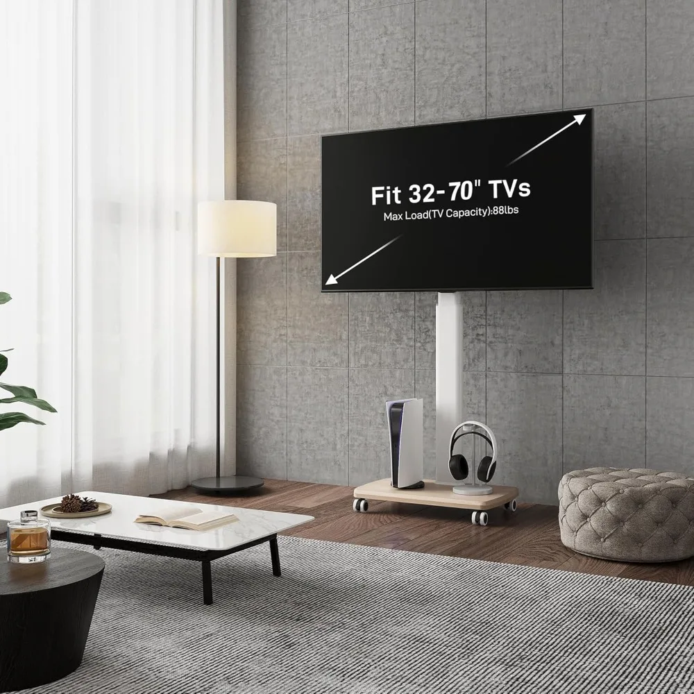 

Rolling TV Stand for 32 to 65 70 Inch TVs, Portable Mobile TV Cart on Wheels, Tall Universal TV Floor Stands with Swivel Mount,