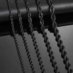 2.3mm/3mm/4mm/5mm/6mm Black Color Stainless Steel Twisted Rope Chains Classic Men Boy Necklace 16 to 30 Inches