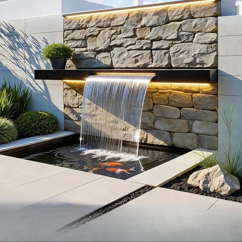 Stainless Steel Waterfall Water Outlet Garden Pond Landscaping Flowing Water Feature Wall Fountain Outdoor Yard Decor Sink