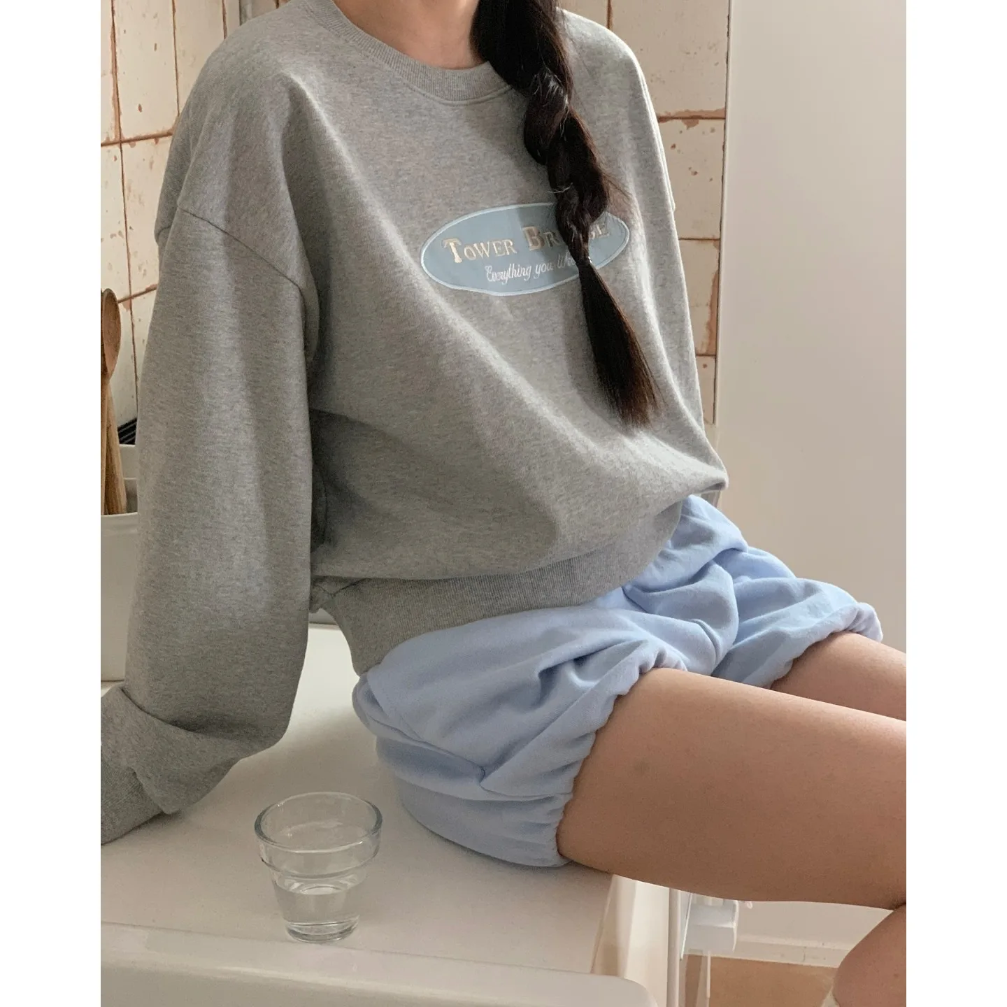 

Женский вязаный свитшот с круглым вырезом, вышивкой в виде букв, милый, простой, повседневный