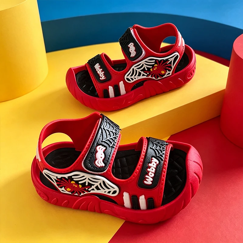 Multi Cool Color Spider Pattern Jungen-Sandalen, weiche, atmungsaktive, offene Zehenpartie, All-Match-Sommerschuhe für Kinder – Detail 4