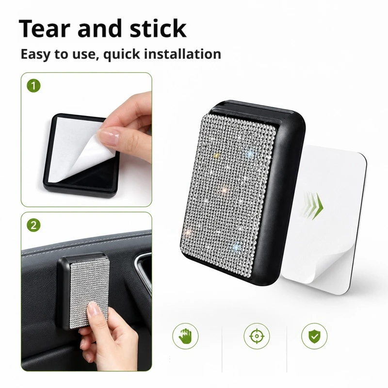 Bling Rhinestone Card Holder Case Portable PU Card Storage Box Zipper Wallet Organizer for ID Credit Cards Daily Travel Accessor