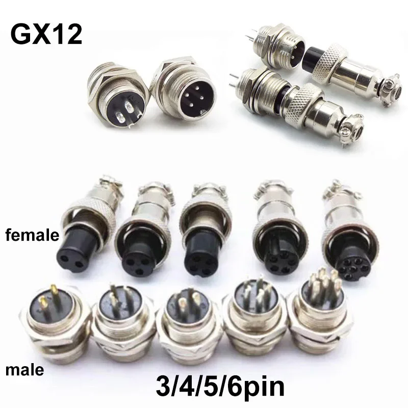 GX12 2/3/4/5/6 Pin core Circular Aviation wire cable power adapter Nut Type Male Female Socket Plug Wire Panel Connector 12mm