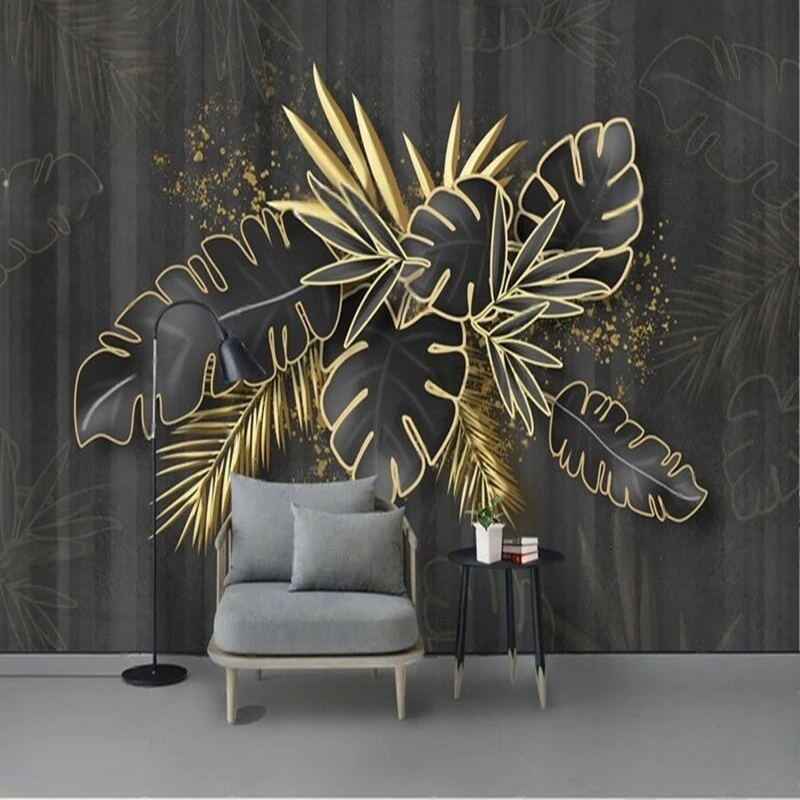 Modern and simple Nordic tropical leaves golden banana leaf plants TV luxurious home decoration background wall