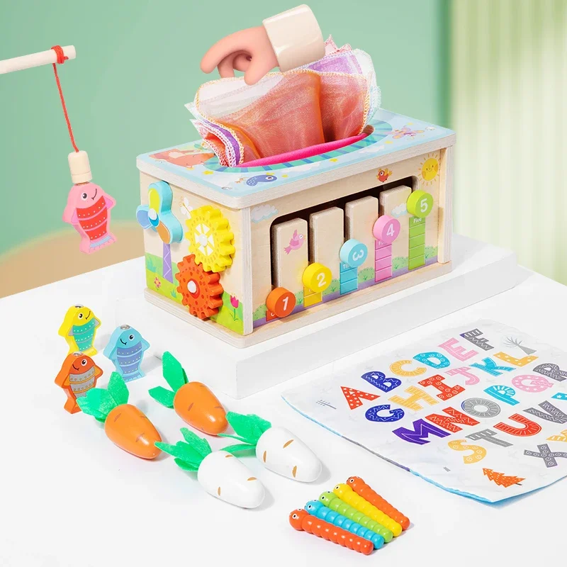 

Wooden Montessori Educational Toys Kids Tissue Box Toy Shape Sorter Toys Gifts Motor Skills Toys for Toddlers Preschool Learning