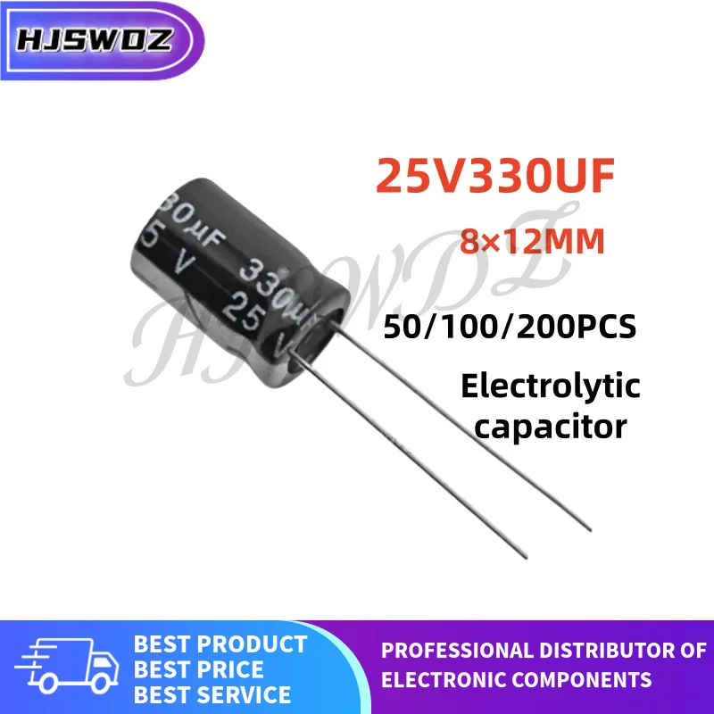 50-100-200PCS NOVO Capacitor Eletrolítico 25V330UF 8×12MM 25v 330uf 8*12mm 330UF 25V
