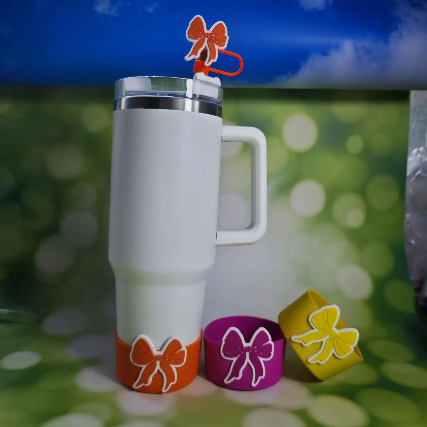 Creative Cute Silicone Cup Boot for Stanley Tumbler 7.5cm Bow Decor Tumbler Bottom Protector Accessory