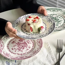 French Retro Rose Ceramic Dining Plate Afternoon Tea Dessert Cake Plate Tableware