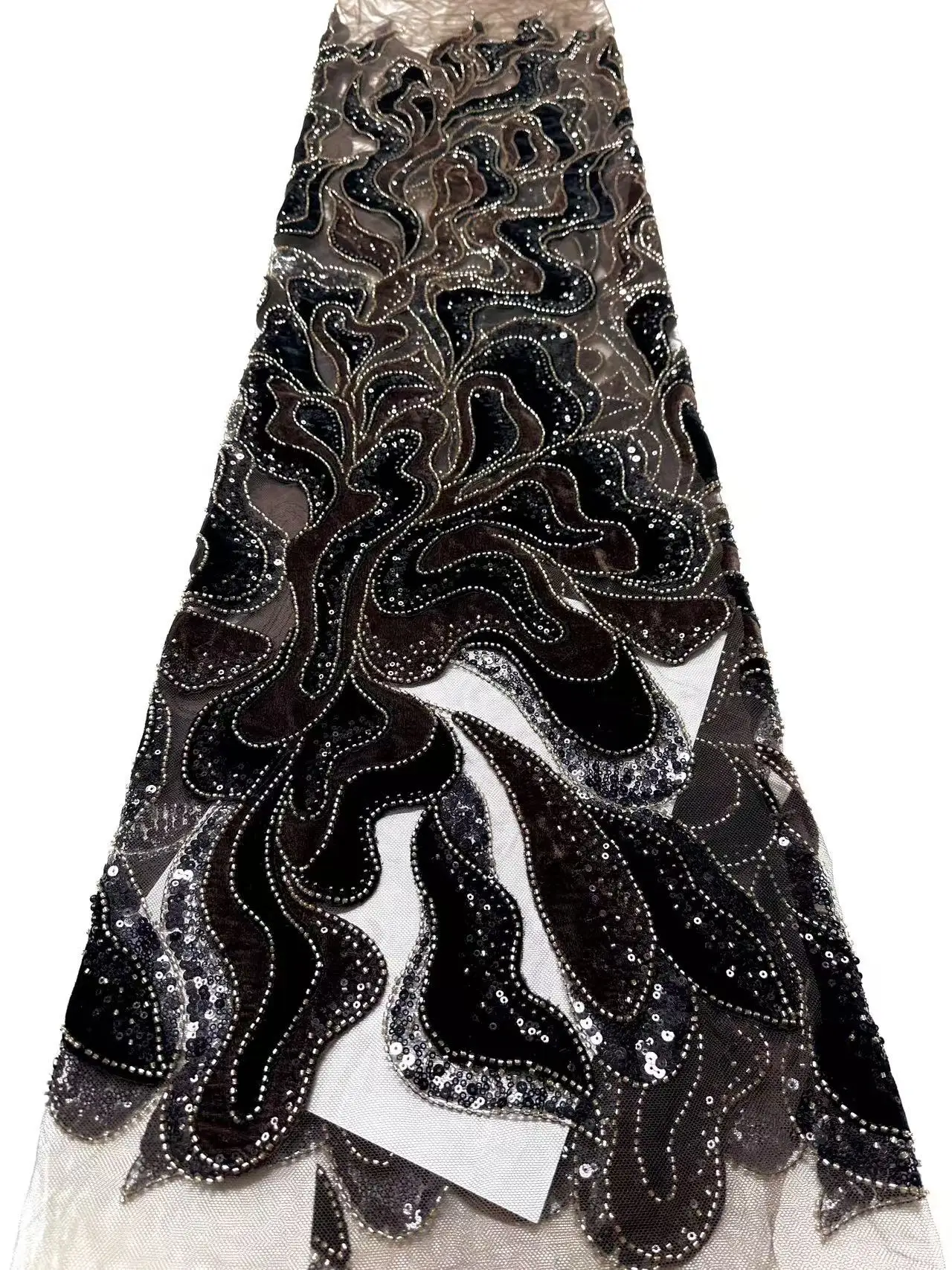 

Нигерийская роскошная бархатная кружевная ткань с пайетками 2026 года, высококачественная африканская кружевная ткань с бисером, французская, для женских свадебных и праздничных платьев M285-1