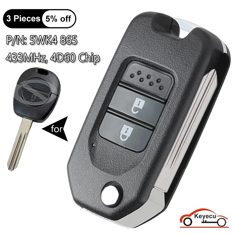 KEYECU 2 Buttons 433MHz 4D60 for Nissan Almera Micra Primera Patrol X-Trail Terrano Pulsar Navara Tino Upgraded Flip Remote Key