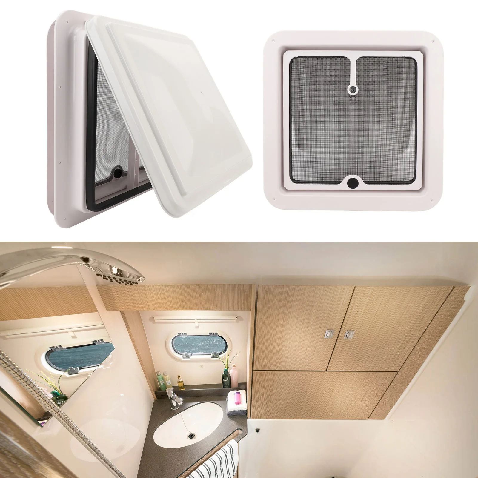 

RV Roof Vent 13.39x13.39in White Motorhome Ceiling Ventilation Lid with Screen and Support Rod for Trailer Caravan Camping