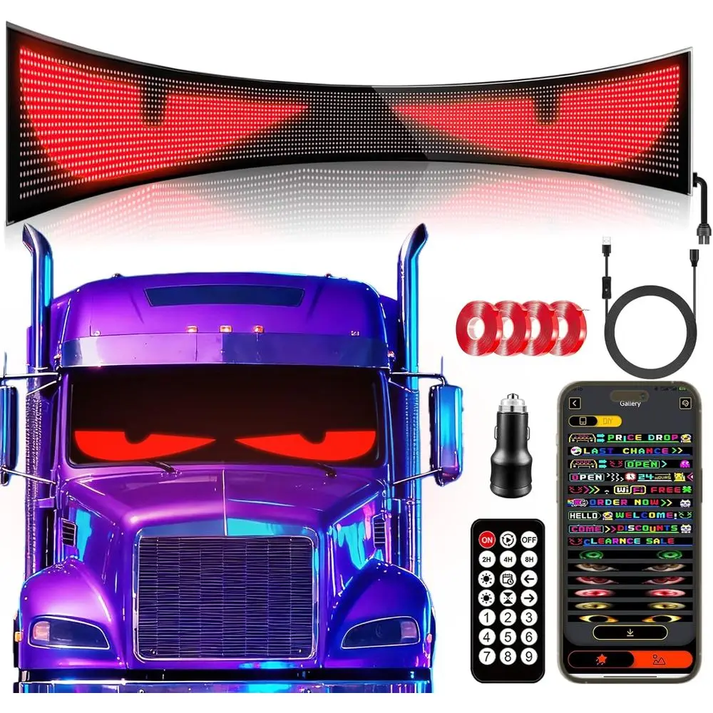 69.37"x7.56" Extra-Large Animated LED Windshield Eyes- Devil Eyes Lights, Progmable LED lexible Sign with Remote & APP Control o