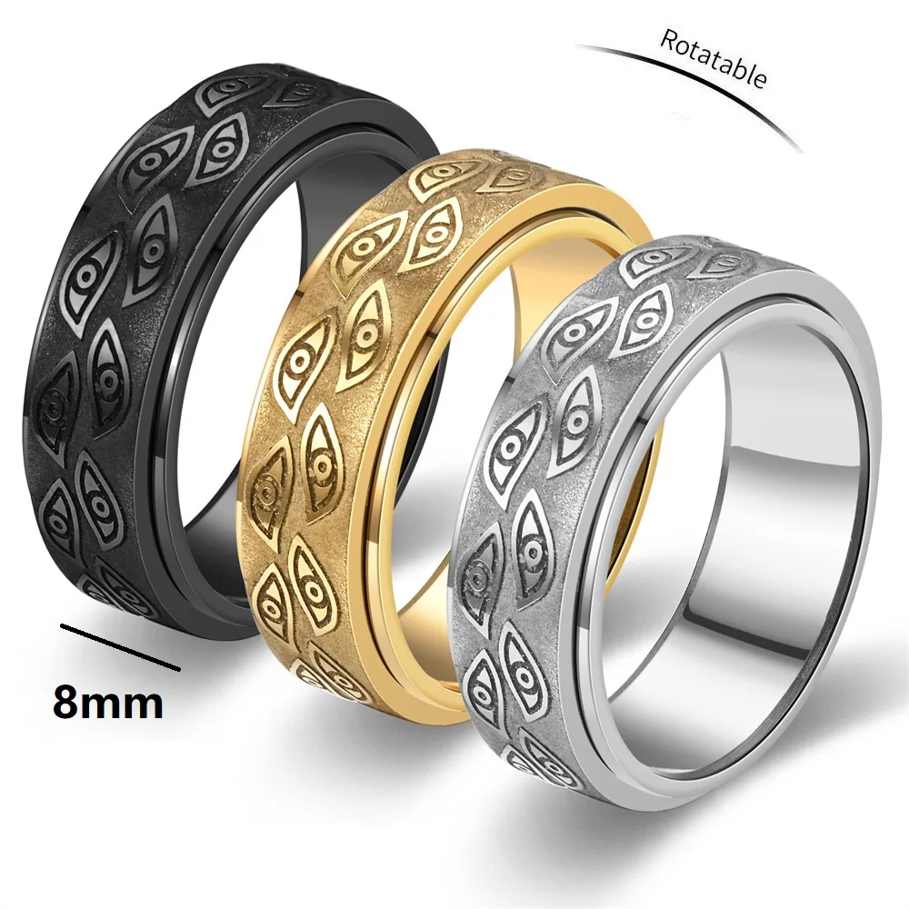 Anti Stress Edelstahl Spinner Ringe Für Männer Geschnitzte Dämon Auge Drehbare Zappeln Angst Joint Ring Schmuck Bague Homme – Detail 3