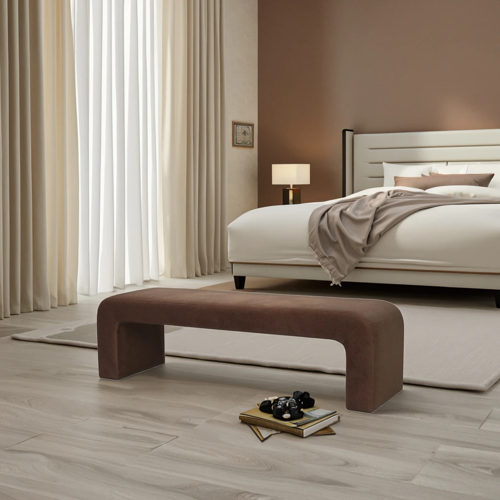 Eco-Friendly Modern Tufted Entry Shoe Bench Soft Fabric Ottoman Stool for Living Room Bedroom Home Furniture
