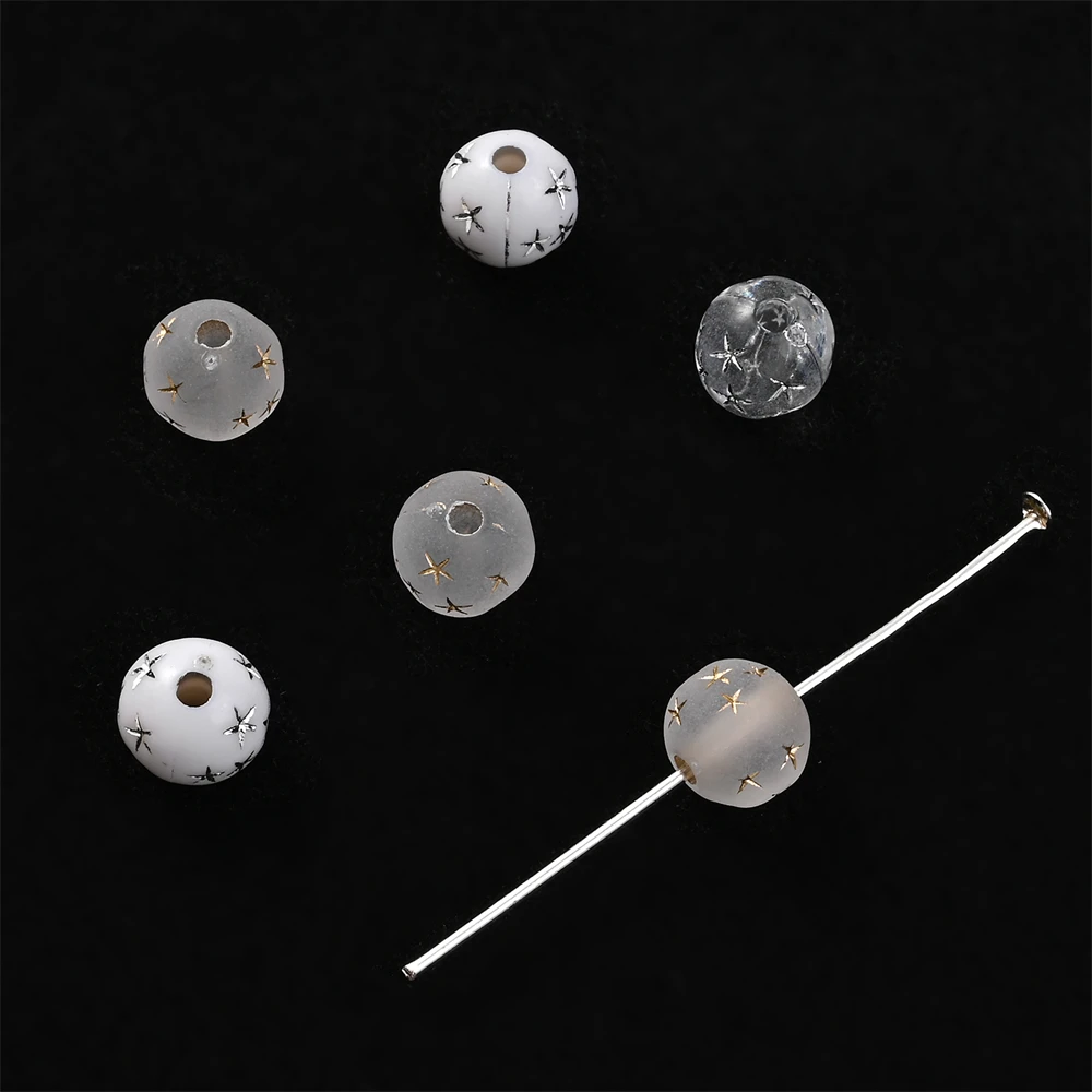 100 Stück 8 mm Sternmuster mattierte Acrylperlen, klare, runde, lose Perlen für die Schmuckherstellung, DIY-Armband, Halskette, Zubehör – Detail 2