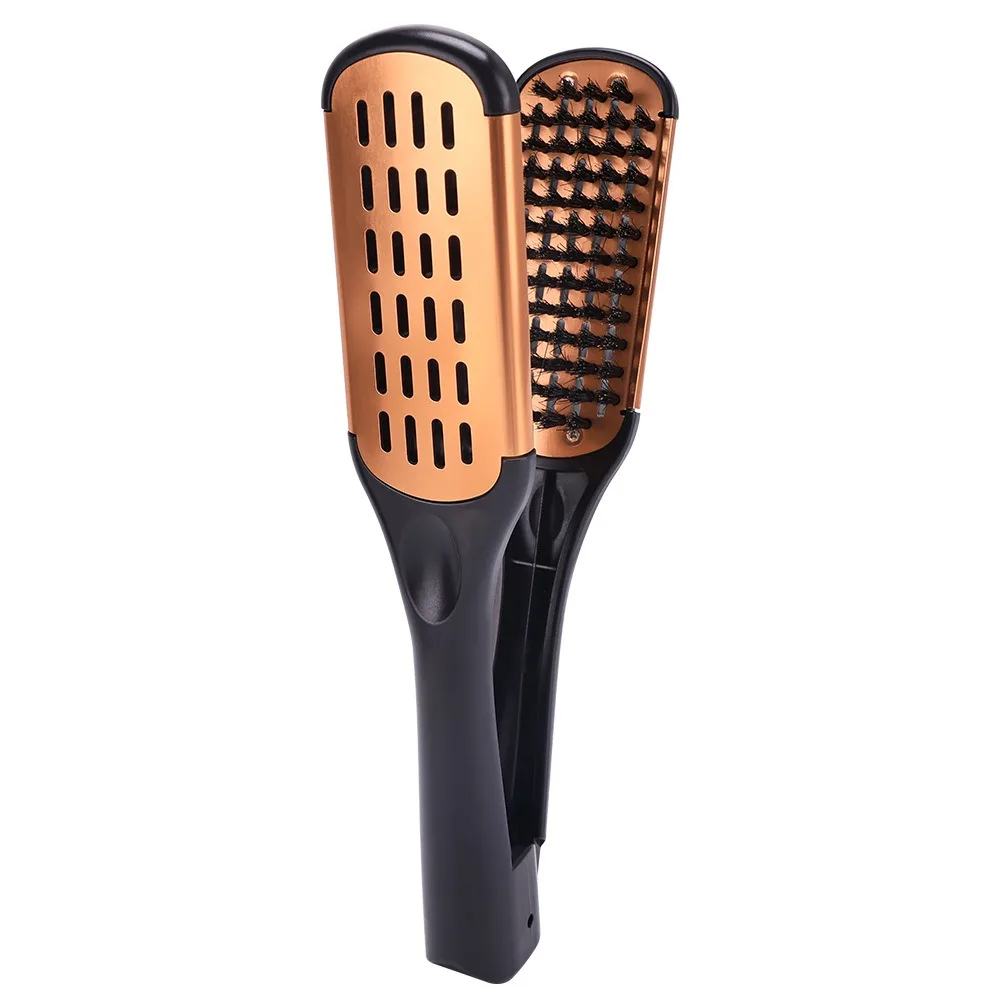Portable Double Sided Hair Straightener Anti-Static V Shape Hairdressing Comb Wear-resistant Durable Hairdressing Straightener