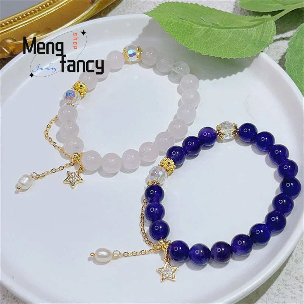 

New Light Luxury Amethyst Bracelet Female Micro Star Design Fairy Chain Fringe Powder Crystal Beaded Luxury Fashion Fine Jewelry