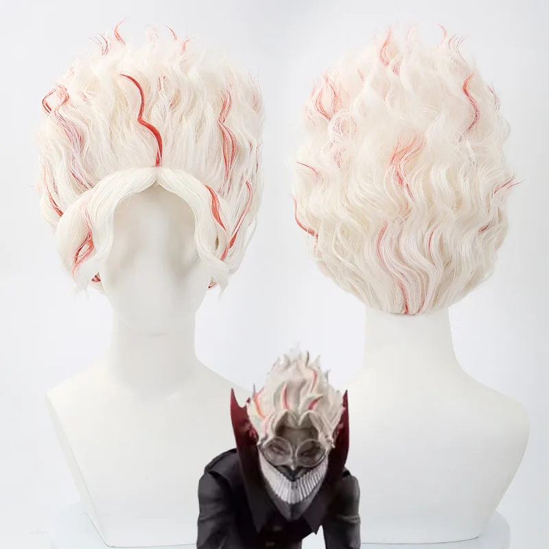 

Synthetic Short Fluffy Wig Red White Highlight Cosplay Hairpiece Bangs Anime Costume Party Mi-ku Inspired