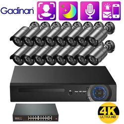 Gadinan Smart Home Security POE IP Cameras System Face Detection 8MP 4K Audio CCTV Record Surveillance Kit Face Detection XMEye