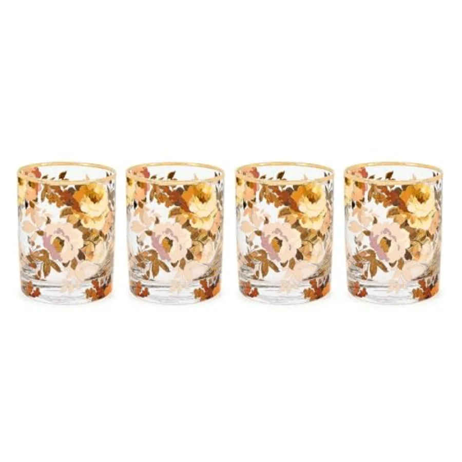 

Set of 4 Tumbler Glasses, Wide Drinking Glasses, Wild Rose