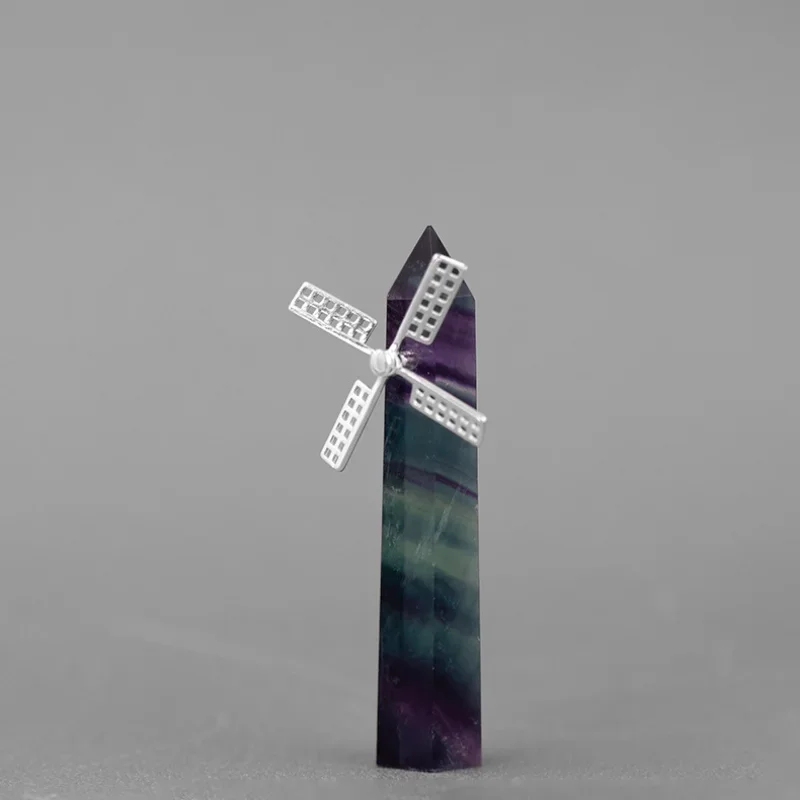 INATURE 925 Sterling Silver Jewelry Natural Fluorite Stone Windmill Gemstone Home Decor