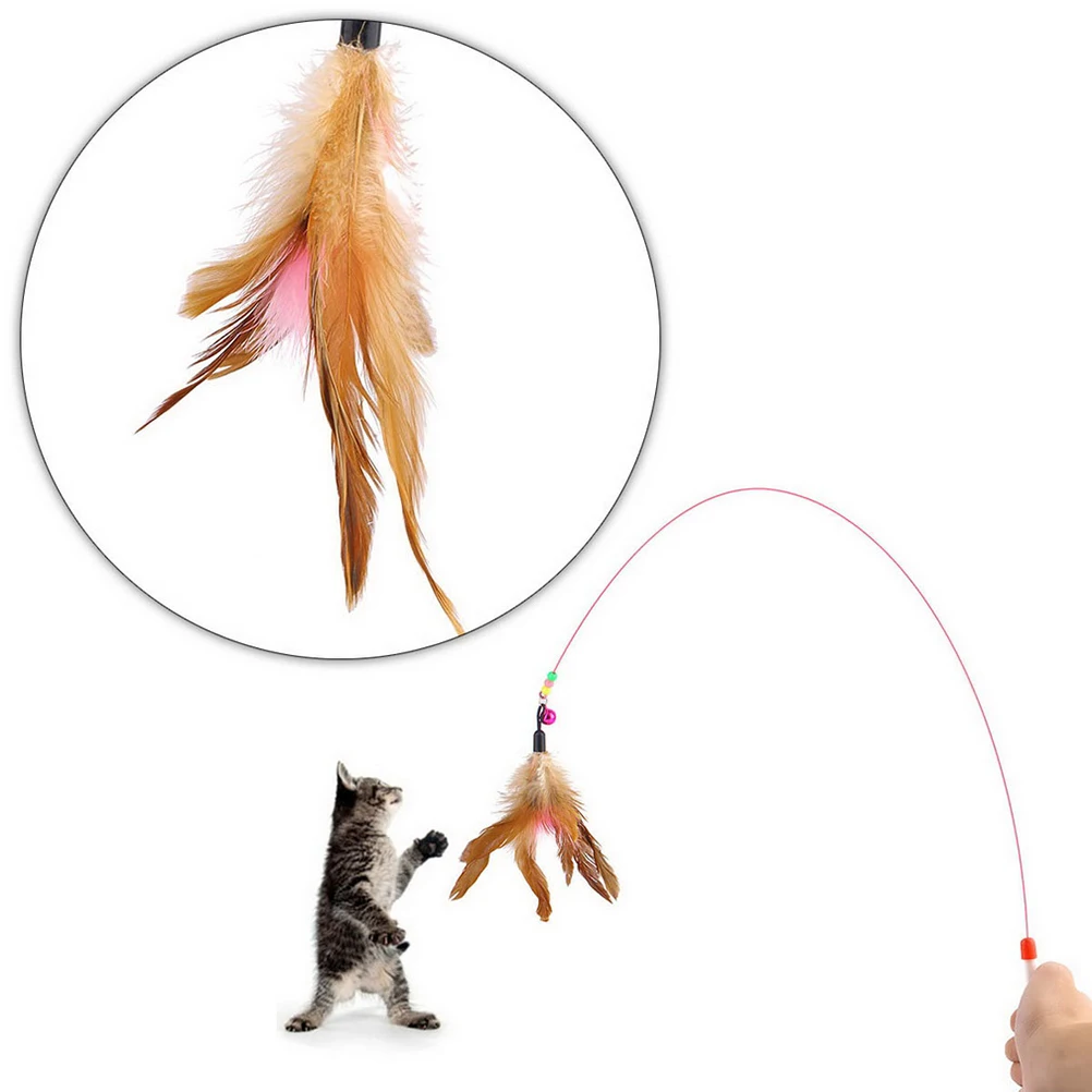 

Cat Kitten Pet Wire Teaser Bell Beads Fun Play Metal Plastic Nylon String Bird Mimic Rooster Chicken Interactive Healthy