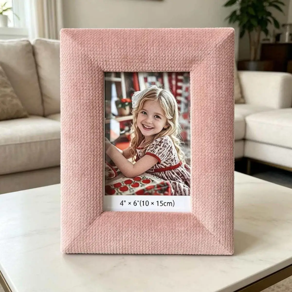 6 Inches Pink Plush Photo Frame Fabric Inner Dimensions 10x15cm Modal Wrapped Fabric Square Decor Picture Frame Display Stand