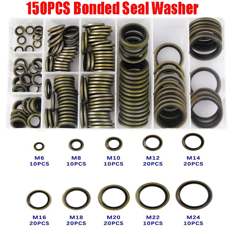 240/150/100pcs Bonded Seal Sealing Ring Assortment Kit Oil Drain Screw Combined Washer Seal M6 M8 M10 M12 M14 M16 M18 M20 M22