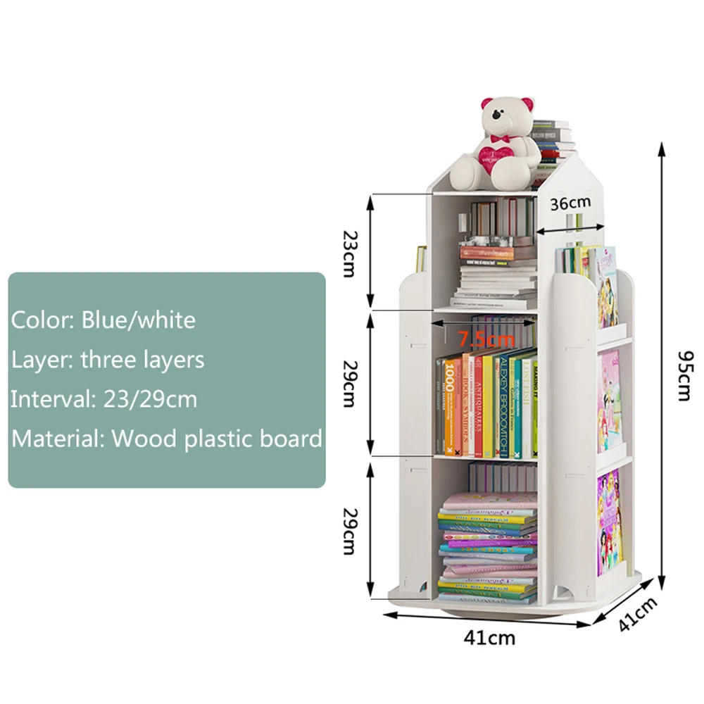 Children\'s Bookshelf 360° Rotating Cartoon Book Shelf Magazine Storage Rack Sundries Organizer Newspaper Bookcases Furniture