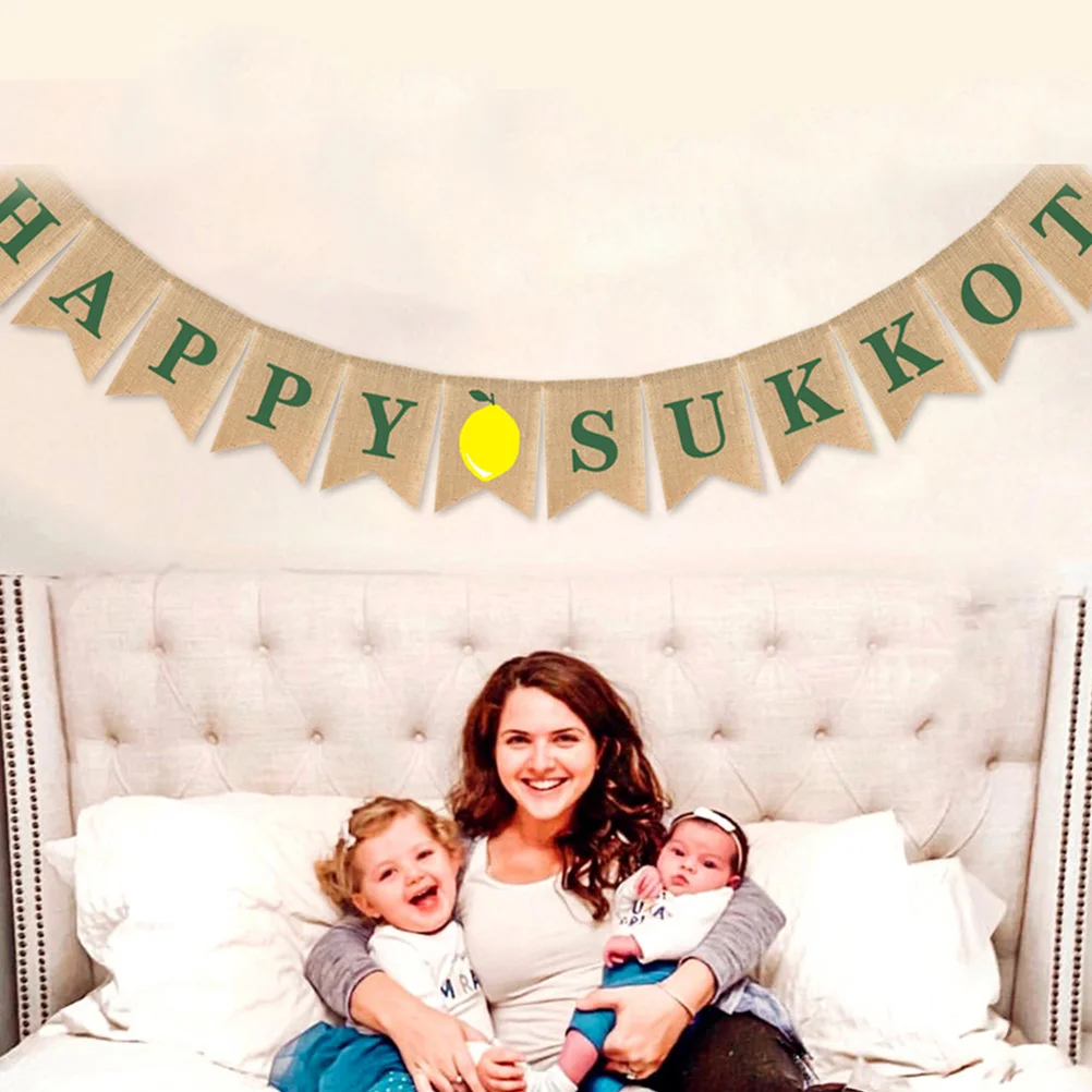 

1 Pair Retro Linen Banners Vintage Burlap Flags Party Decor Sukkot Banner Heartwarming Style Pennant Garlands