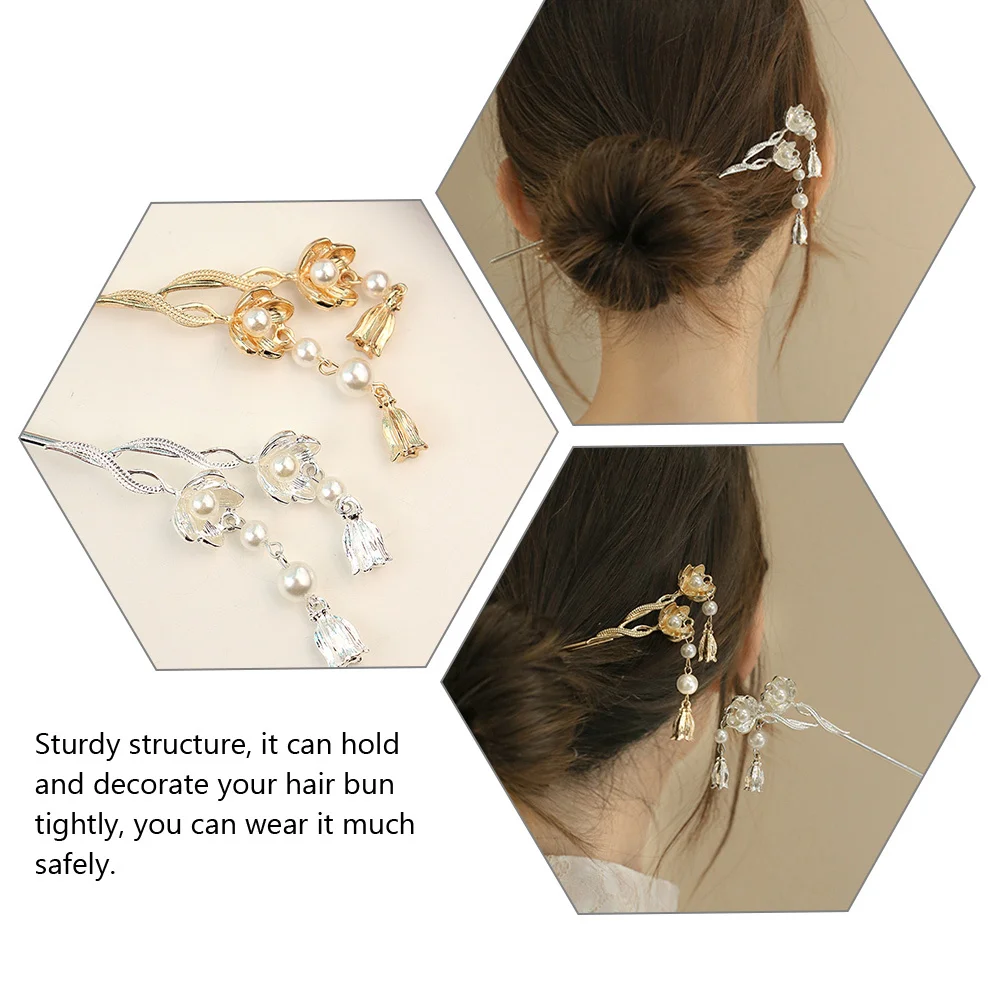 

2pcs Flowing Sticks Lightweight Metal Flower Retro Stick For Women Forks For Long Hair Bun Retro Bridal Party Hair Accessory