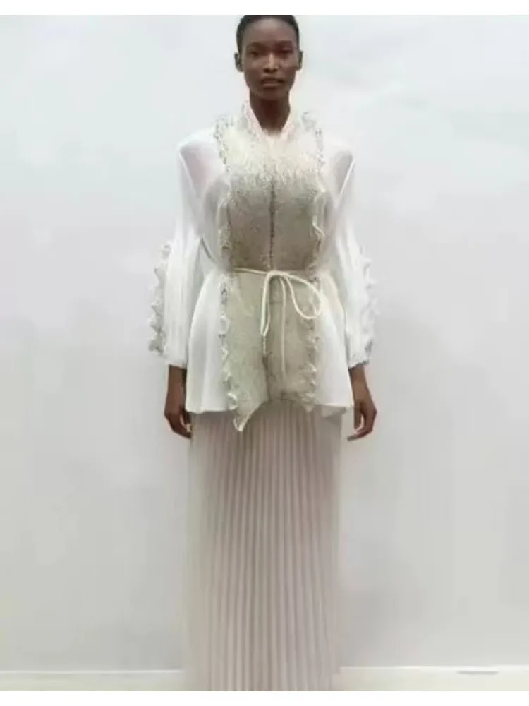 ชุดเซ็ตสองชิ้น เสื้อจีบพลีททรงหลวม กระโปรงจีบพลีท ดีไซน์หรูหรา งานหนัก คุณภาพสูง ชุดสูทใหม่ เสื้อผ้าผู้หญิง คอลเลคชั่นใหม่ ฤดูใบไม้ผลิและฤดูใบไม้ร่วง ปี 2025