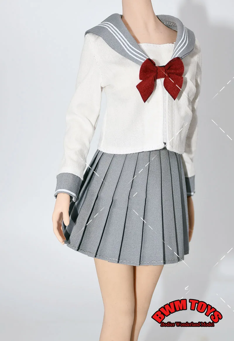 Uniforme escolar de soldado feminino, 10 cores, 1/6, manga comprida, saia jk plissada, roupas com gravata borboleta para figura de ação de 12''